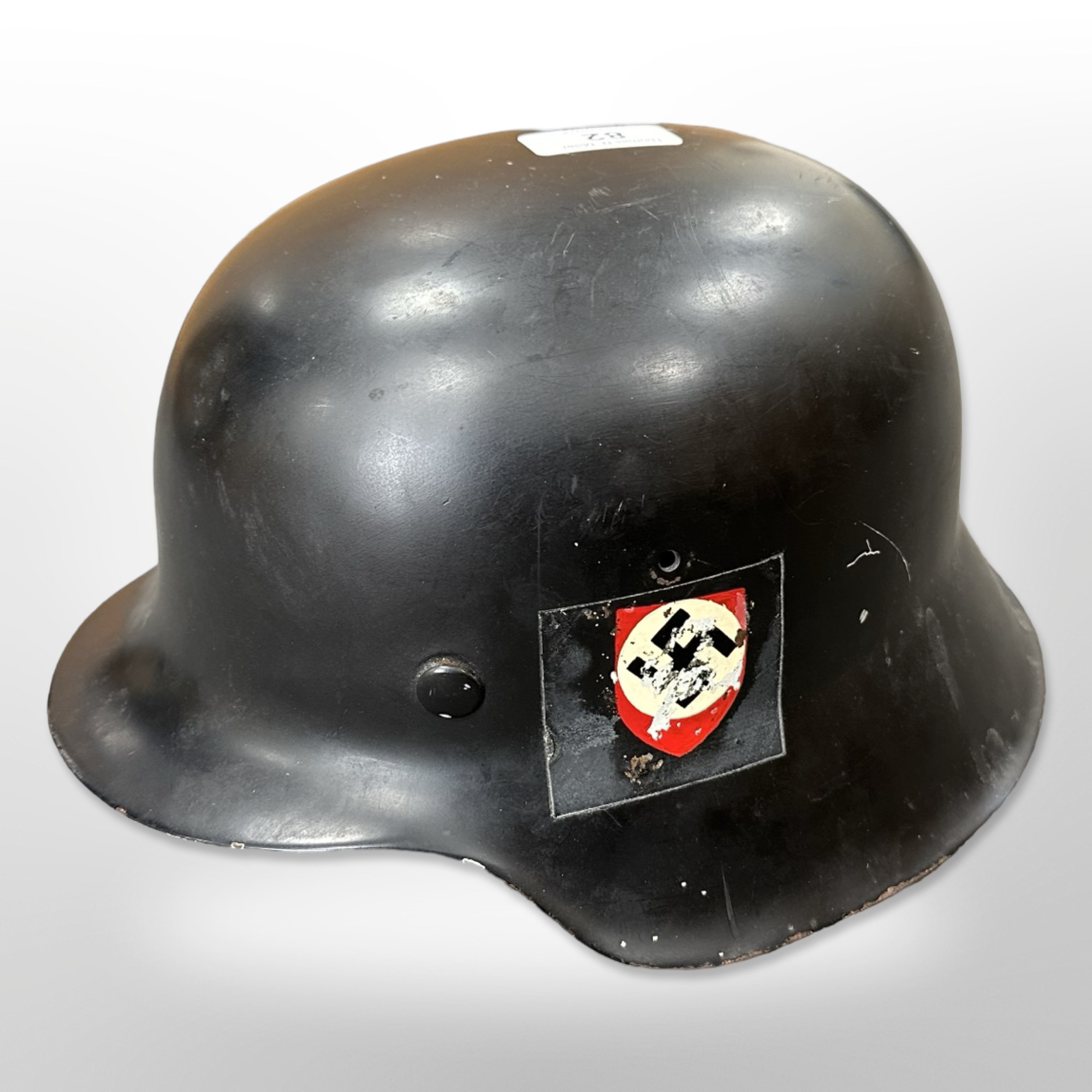 A World War II German M35 Stahlhelm steel helmet with SS decal and Swastika decal to opposing side, - Image 2 of 3