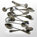 A group of Georgian and later silver teaspoons and caddy spoons.
