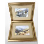 R W Thorton (20th century) : Elterwater and Bowfell, two watercolours, each 12cm x 16cm,