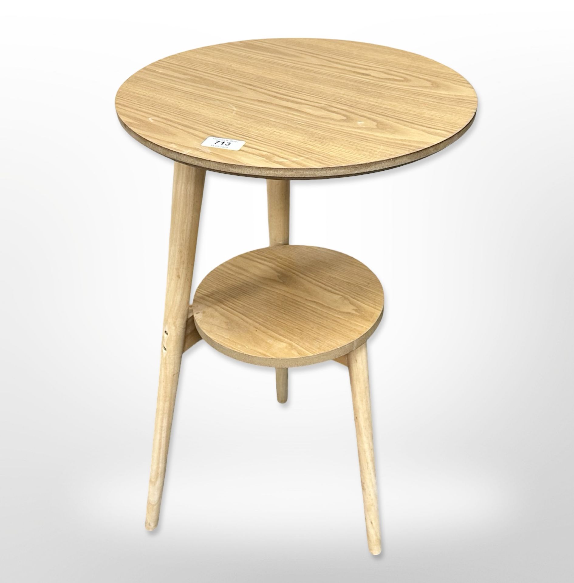 A contemporary beech two-tier plant stand, height 72cm.