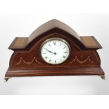 An Edwardian mahogany and satinwood-inlaid mantel clock, width 35cm.
