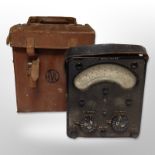A Bakelite-cased Universal Avo meter in leather case