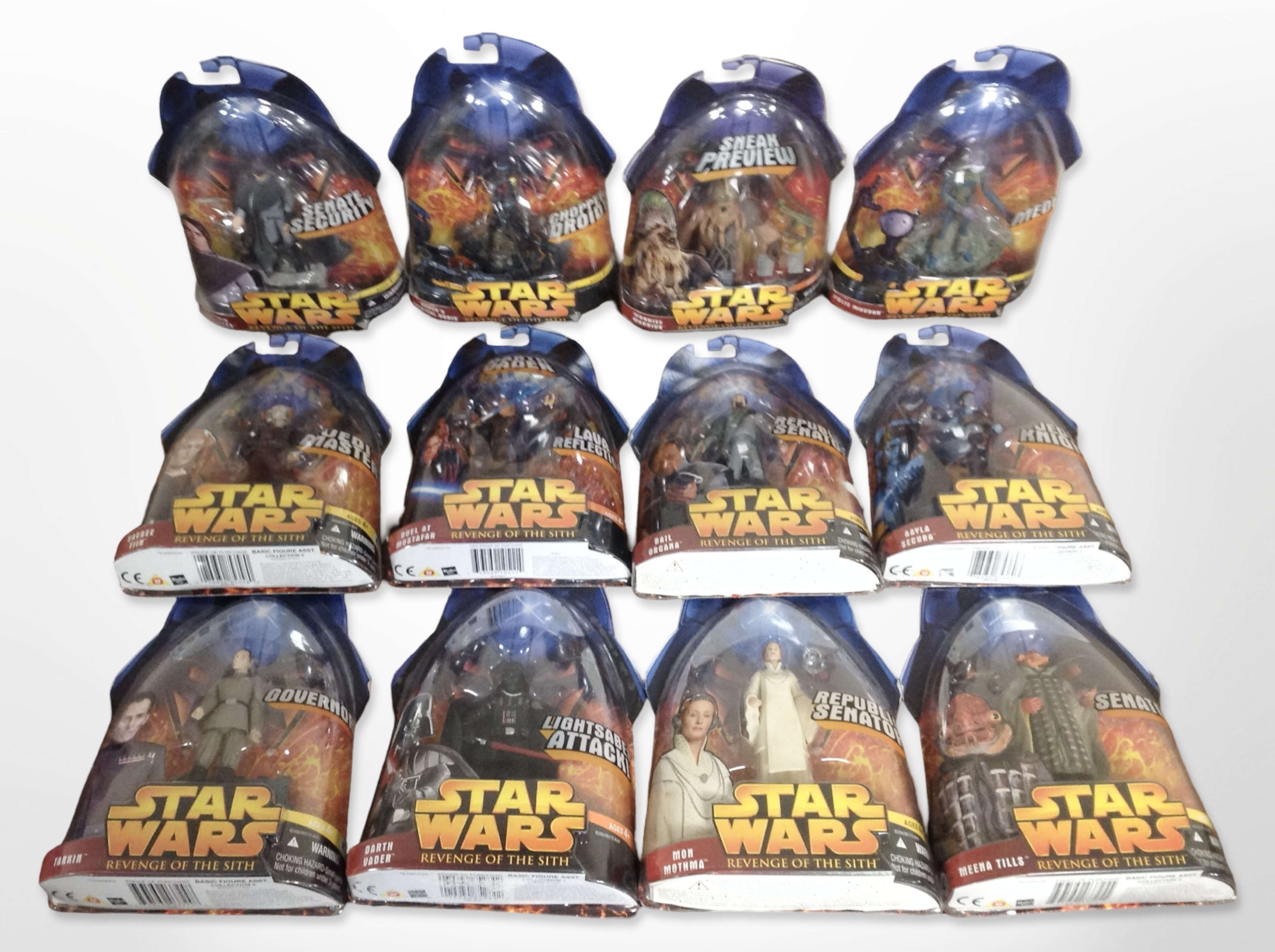 12 Hasbro Star Wars Revenge of the Sith figurines, boxed.