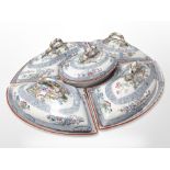 A New Stone hand-painted and gilt porcelain hors d'oeuvres set comprised of five dishes and covers,