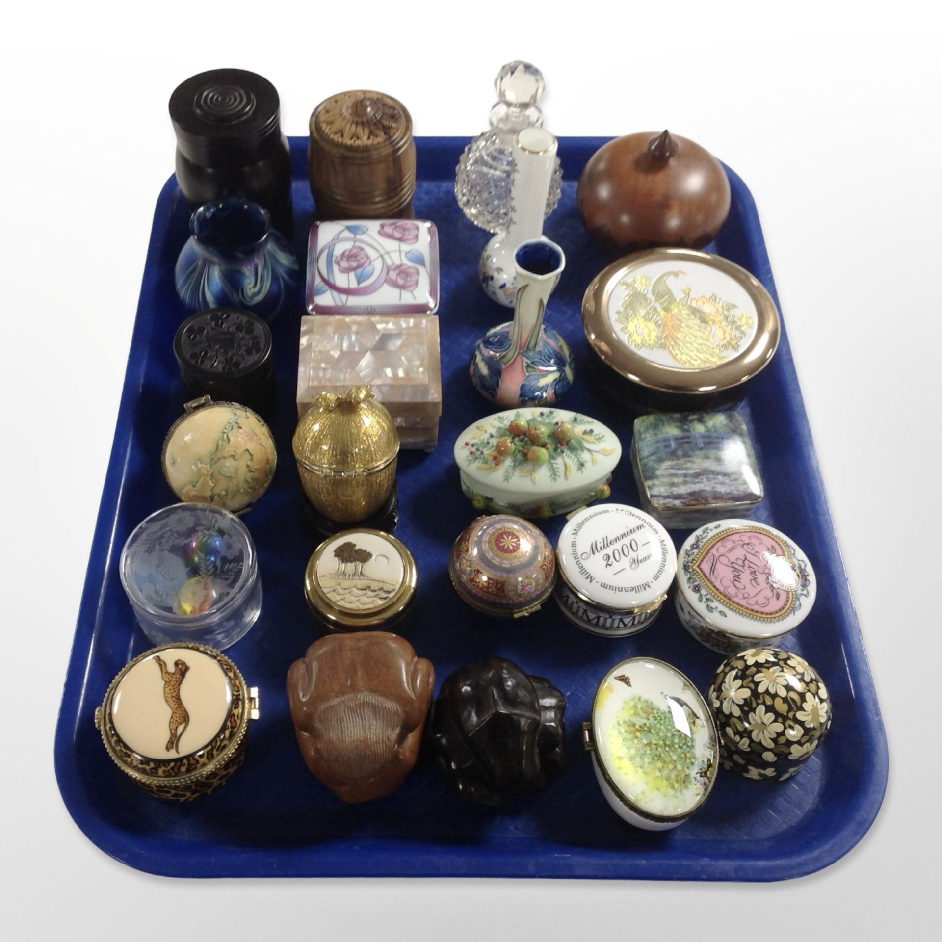 A collection of trinket boxes including Franklin, Falcon China, Past Times,