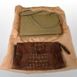 A lady's vintage crocodile leather handbag,