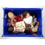 A group of antique/vintage dolls including Armand Marseille porcelain-headed doll, stamped 'A.