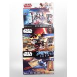 Three Hasbro Disney Star Wars models, Canto Bight Police Speeder, Desert Landspeeder,