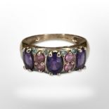 A 9ct yellow gold ring set with semi-precious stones, size N CONDITION REPORT: 3.3g.
