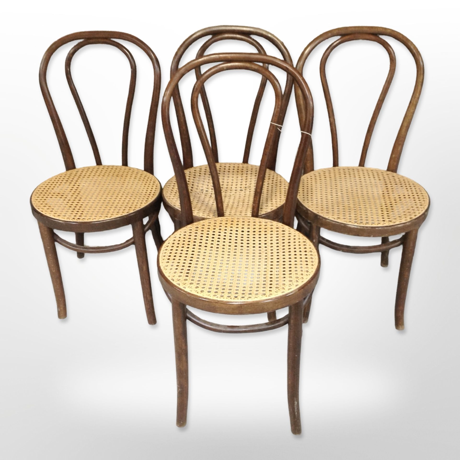 A set of four beech bentwood cafe chairs