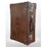 A vintage stitched brown leather luggage case,