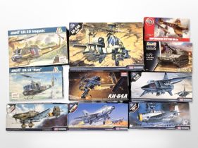 Ten Revell, Air Fix and other aircraft scale modelling kits, Star Wars X Wing fighter model,