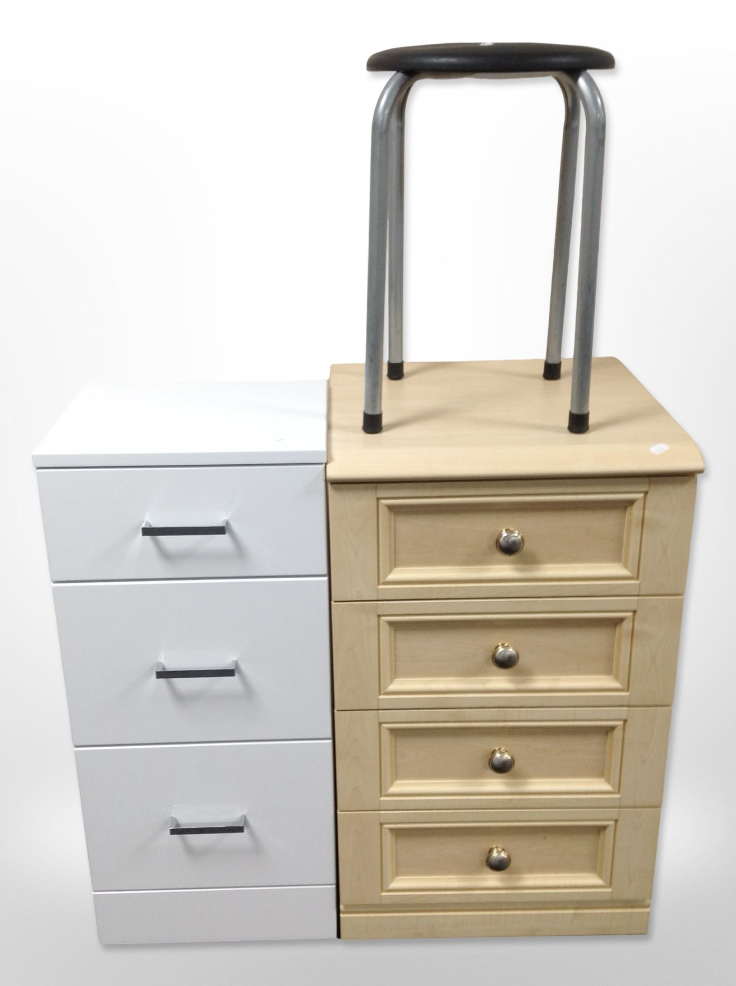 Two contemporary bedside chests and a stool