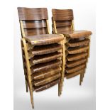 A set of fourteen 20th century laminated teak and bentwood stacking chairs,