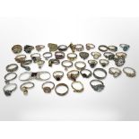 Approximately forty three dress rings, examples in 925 Sterling silver, silver gilt, gold plate etc.