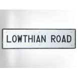 A painted tin 'Lowthian Road' sign, 103cm x 28cm.