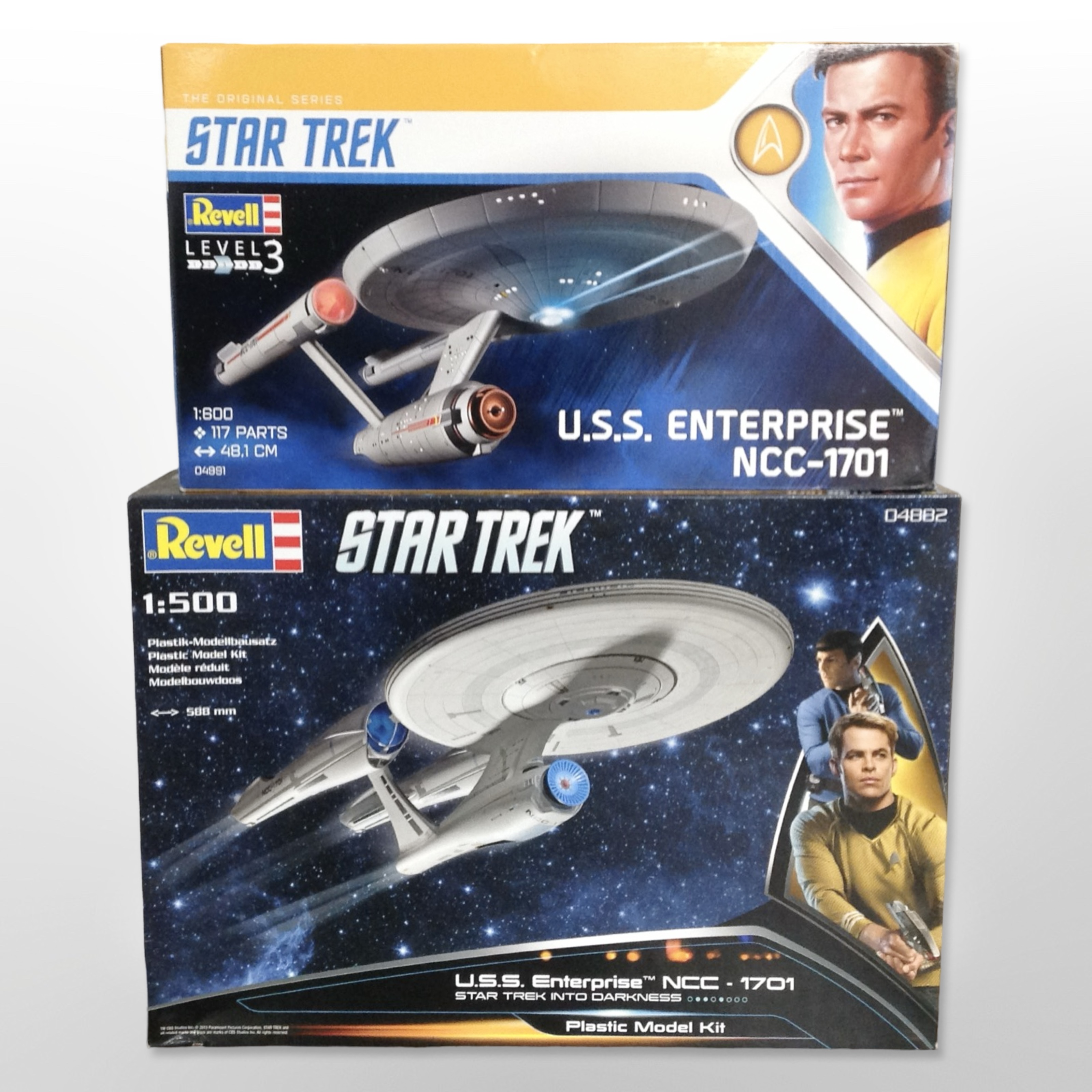 A Revell Star Trek 1:500 scale USS Enterprise model and a further 1:600 scale USS Enterprise,