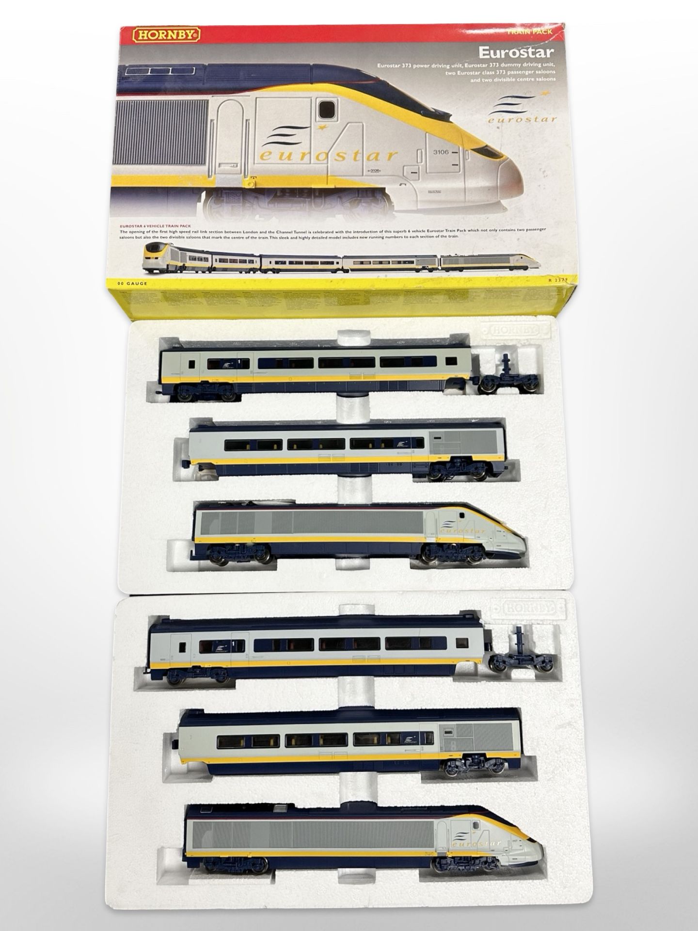 A Hornby 00 gauge Eurostar train set in box