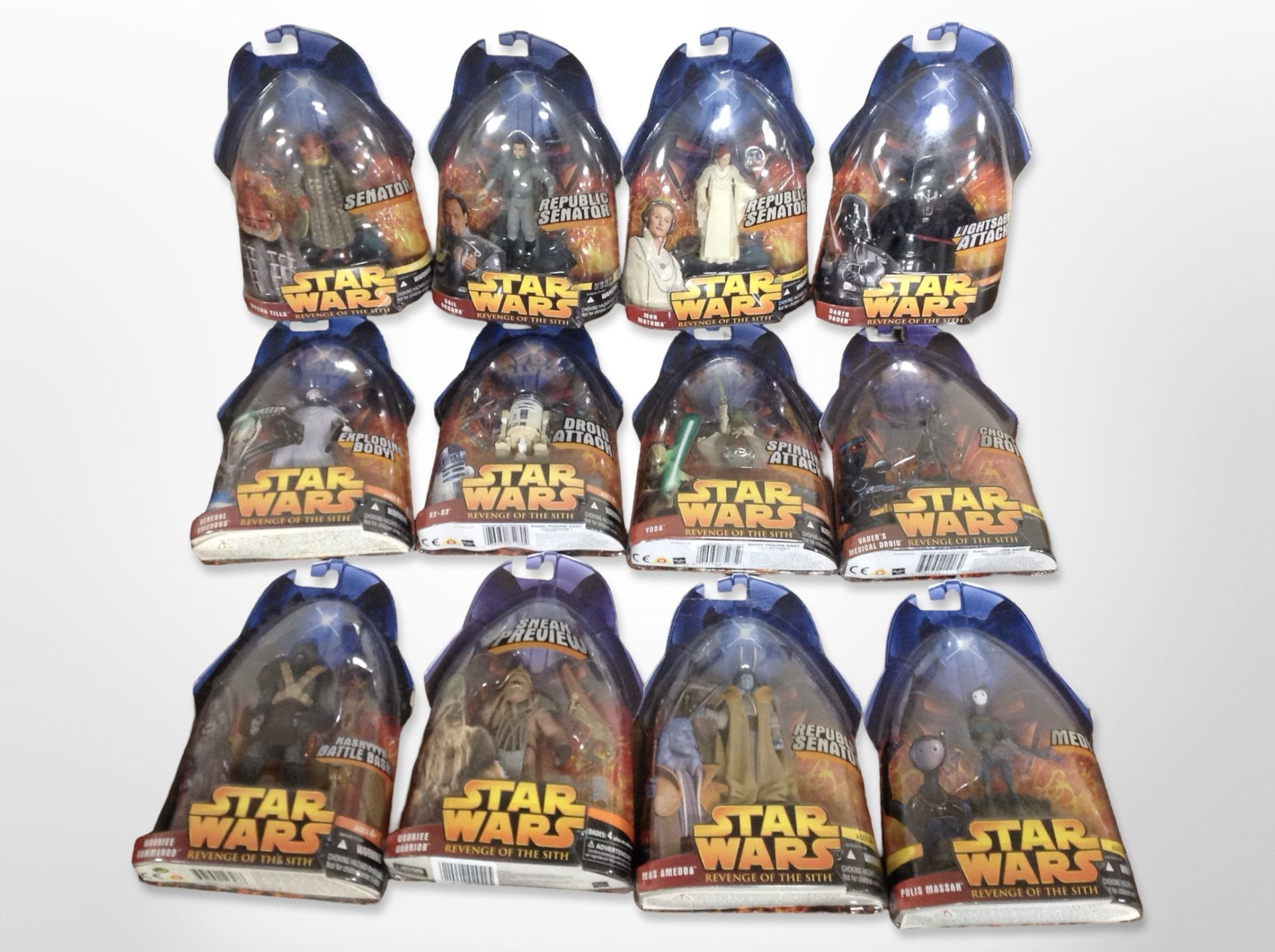 12 Hasbro Star Wars Revenge of the Sith figurines, boxed.