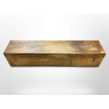 An early 20th century rectangular oak box with metal drop handles,