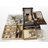 A quantity of cutlery sets and other un-boxed cutlery, cased pair of fish servers,