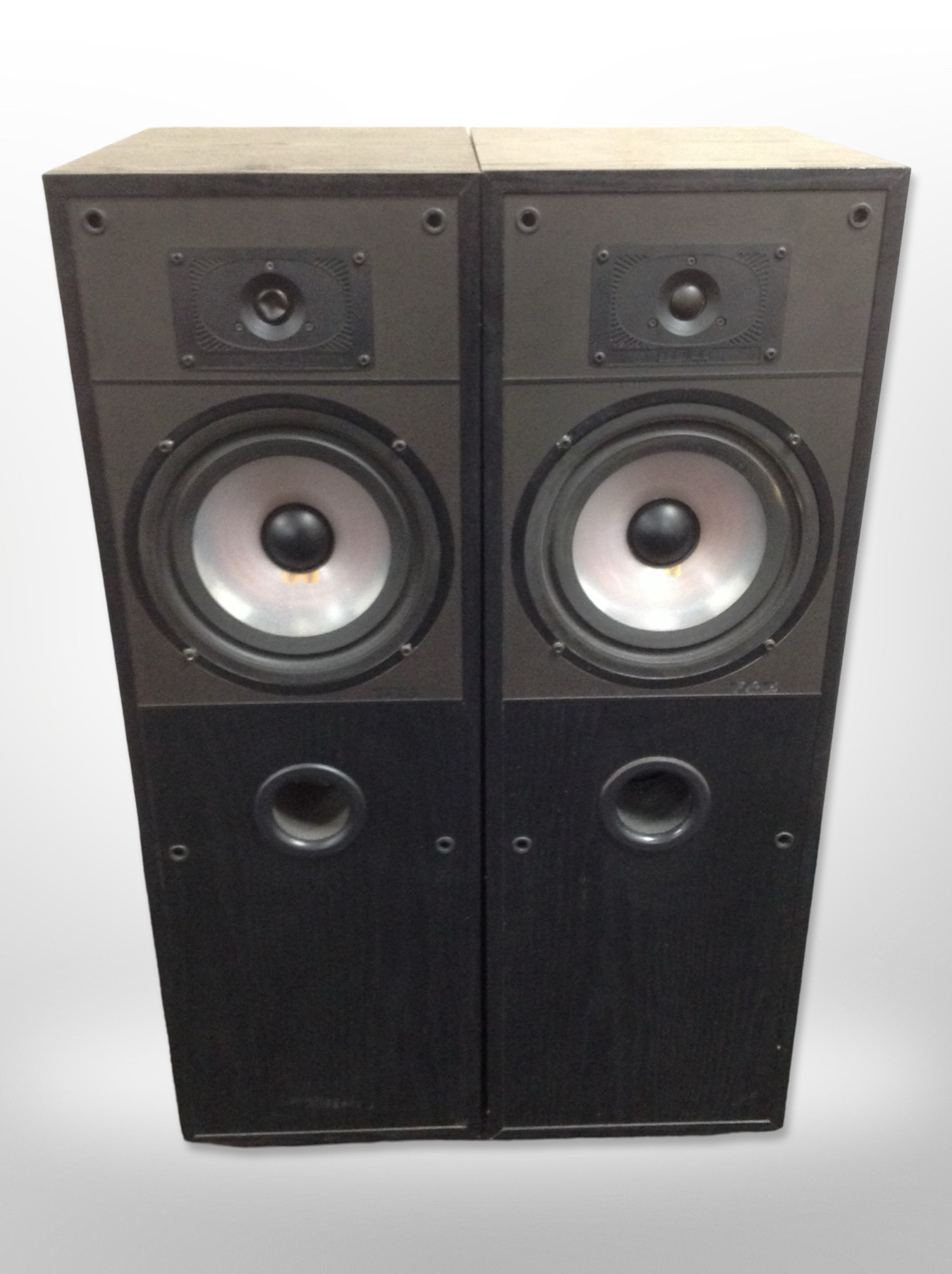 A pair of Mission floor-standing speakers, height 79cm.