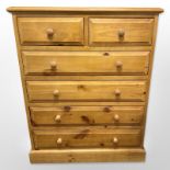 A pine six-drawer chest of drawers, 93cm wide x 118cm high x 43cm deep.