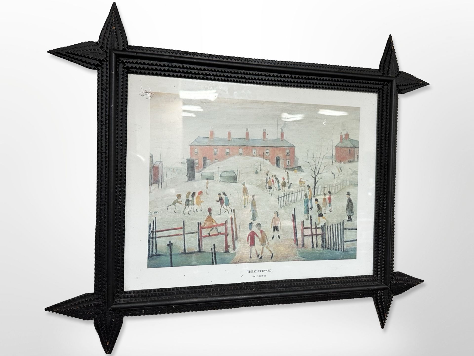 After Lawrence Stephen Lowry : The school yard, colour print, 30cm x 40cm,