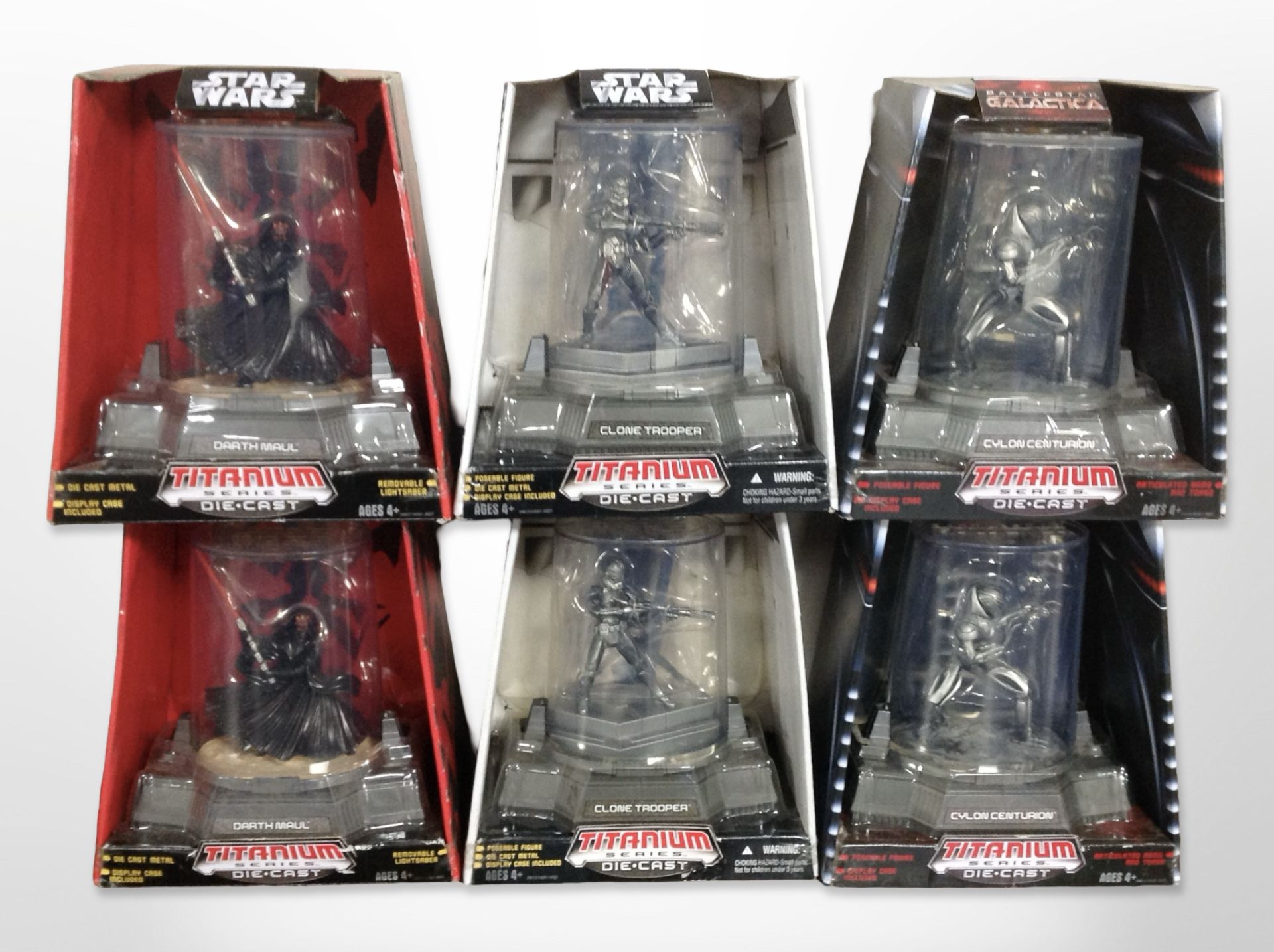 Six Hasbro Star Wars Titanium Series die-cast figurines, boxed.