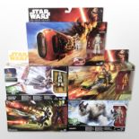 Five Hasbro Disney Star Wars figures including Rey's Speeder (Jakku), Wampa, Swoop Bike etc,