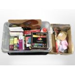 A quantity of artist's supplies including oil and acrylic paints, pastels, artist's palette, etc.