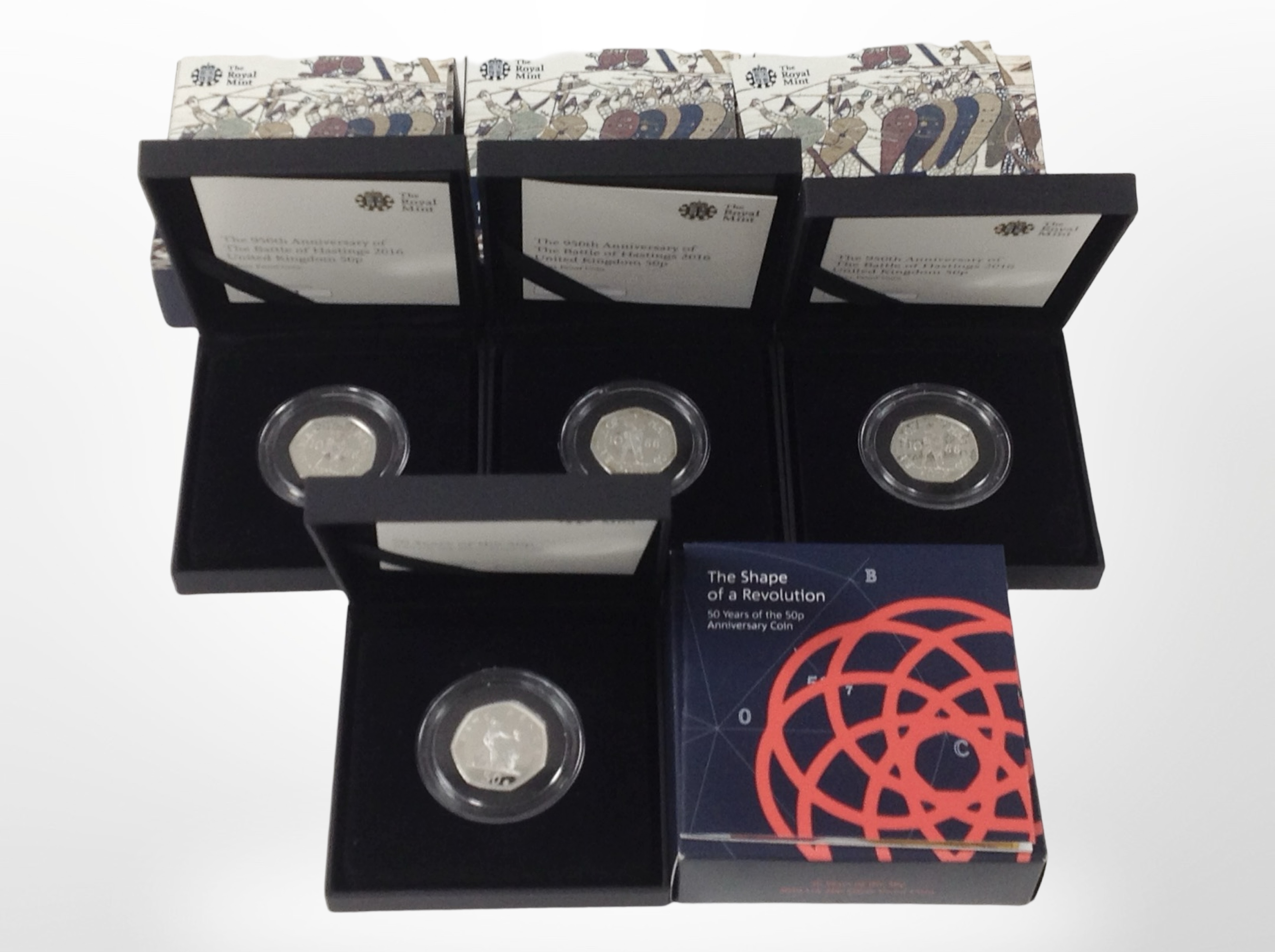Three Royal Mint 950th Anniversary of the Battle of Hastings 2016 silver proof 50p pieces,