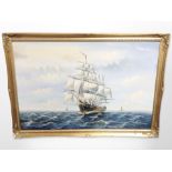 Ambrose (Contemporary) : A tall-masted ship on open seas, oil on canvas,