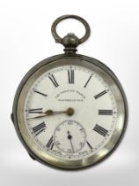 A silver pocket watch 'The Veracity watch', case stamped .935.