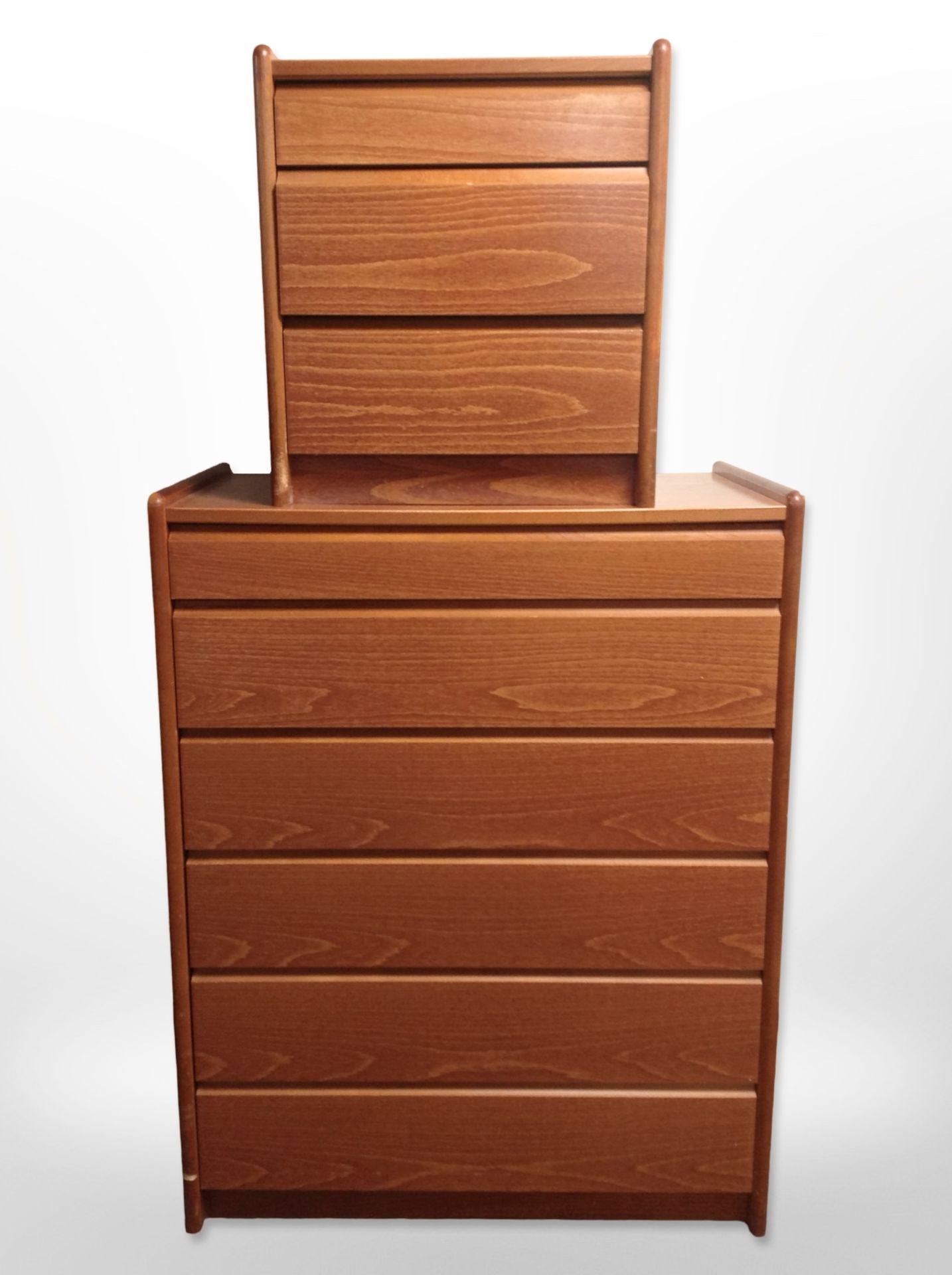 Two contemporary Scandinavian teak effect chests of drawers,