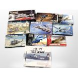 Ten Revell, Air Fix and other aircraft scale modelling kits, Star Wars X Wing fighter model,