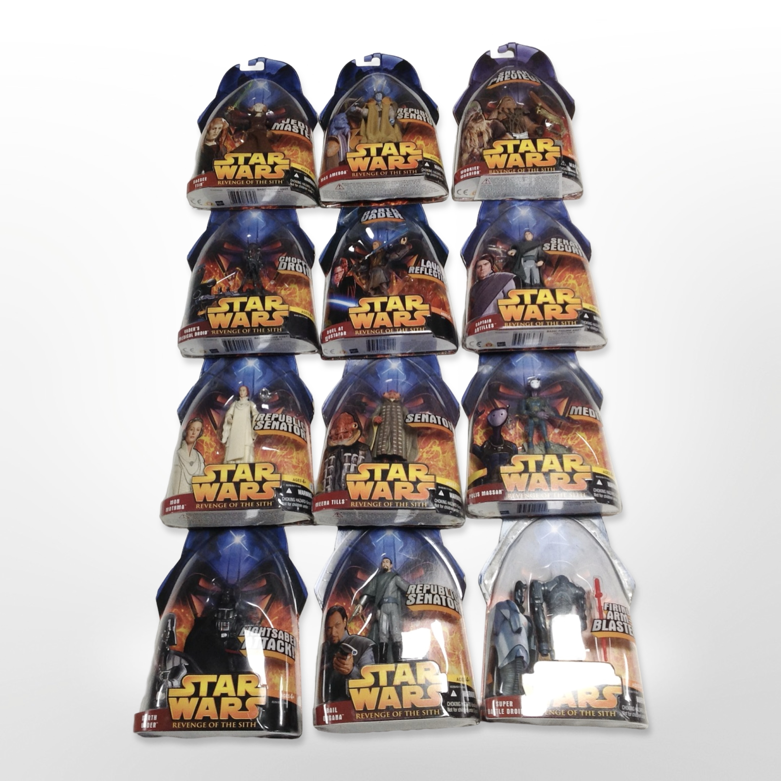 12 Hasbro Star Wars Revenge of the Sith figurines, boxed.