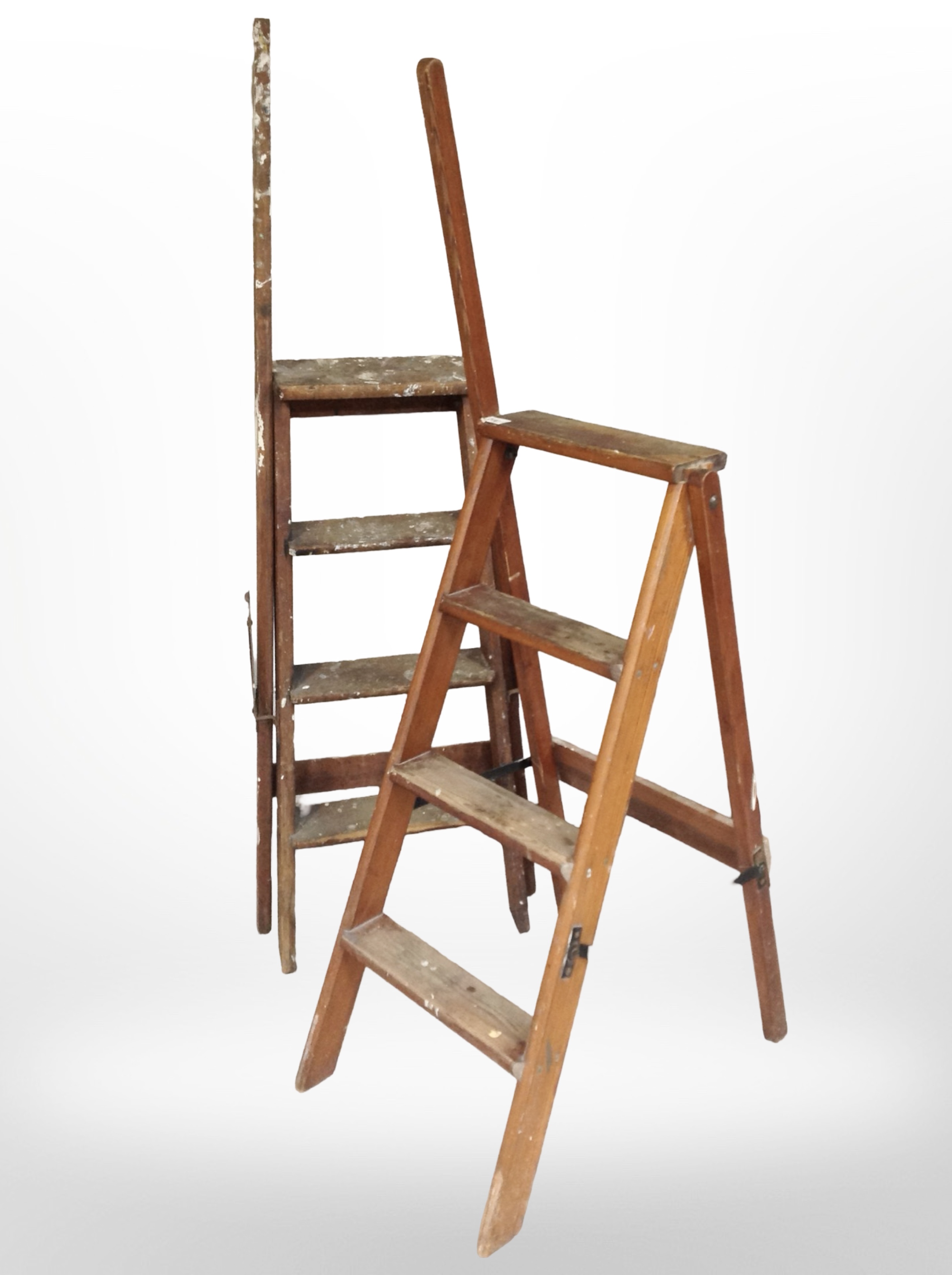 Two vintage pine step ladders