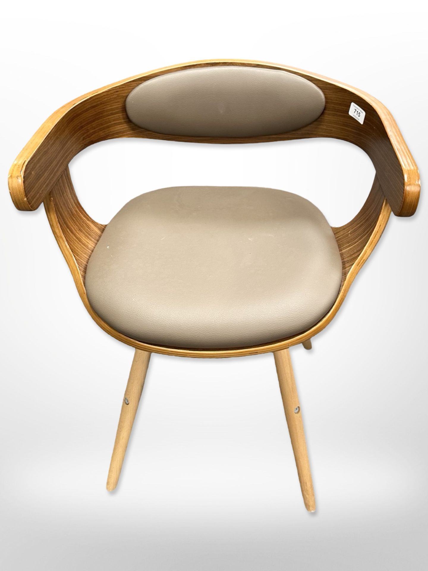 A contemporary beech and ply occasional chair, 52cm wide x 63cm high.