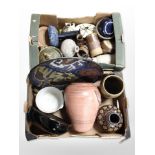 A collection of earthenware ceramics, glazed Eastern vases, large Dutch charger, etc.