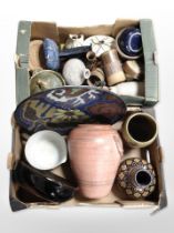 A collection of earthenware ceramics, glazed Eastern vases, large Dutch charger, etc.