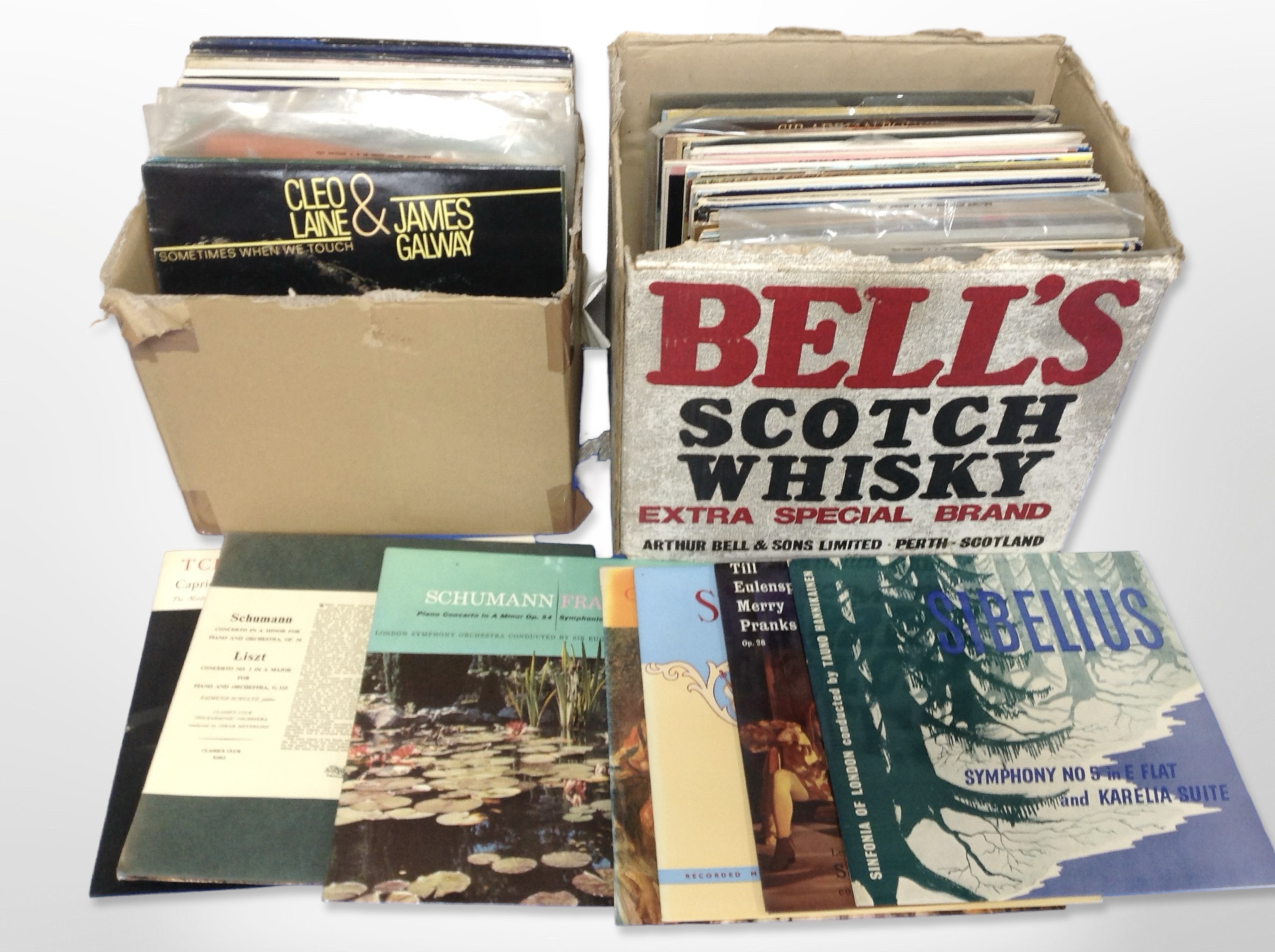 A collection of vinyl LP records including classical.