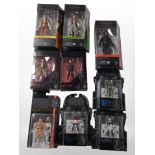 Nine Hasbro Star Wars The Black Series figurines, boxed.