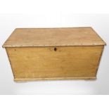 A Victorian pine blanket box, 98cm wide x 48cm deep x 50cm high.