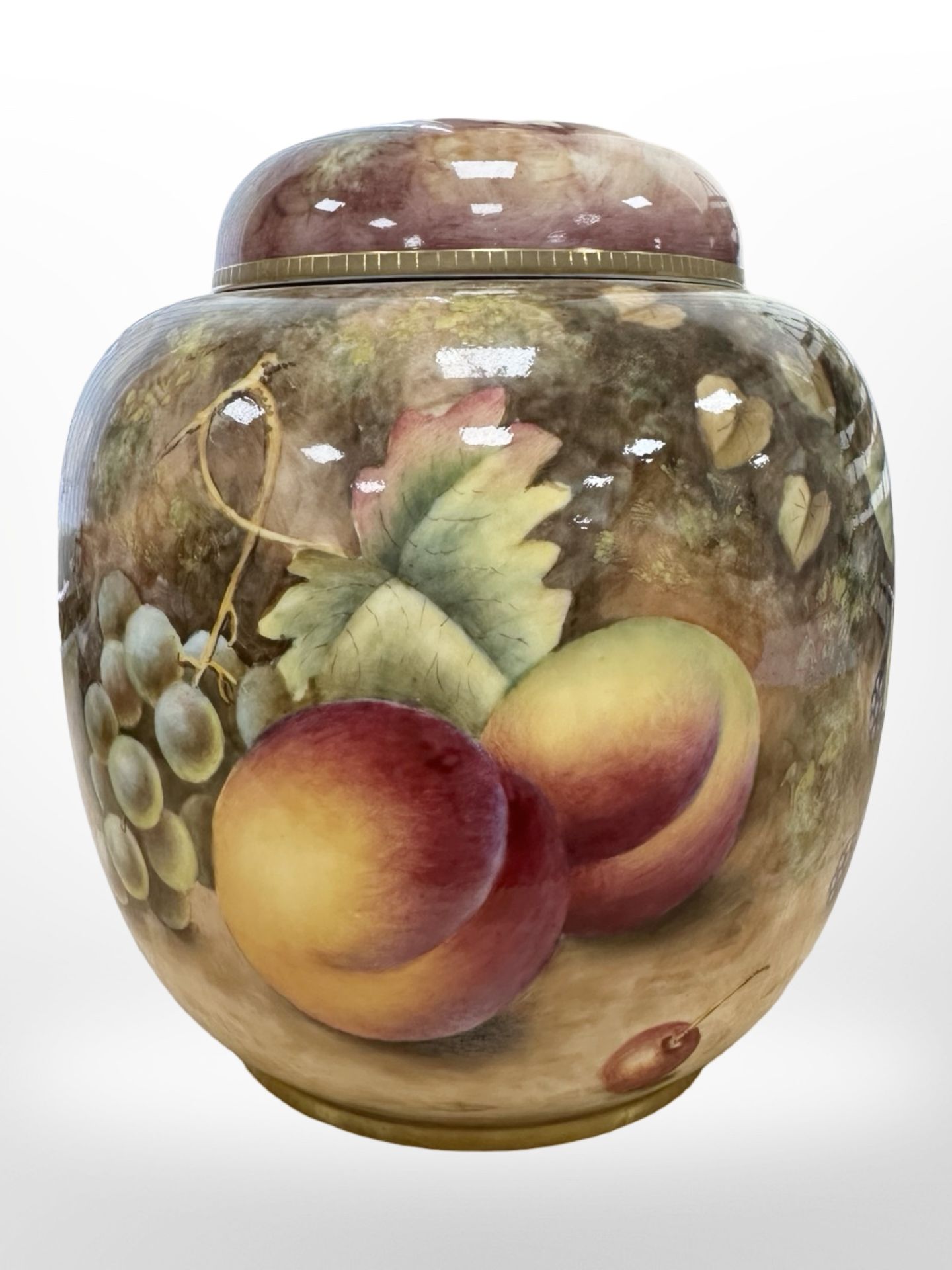 A Royal Worcester ginger jar and cover, hand painted with fruit, black mark to base, numbered 2826, - Image 2 of 6