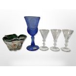 A Fostoria blue glass goblet,
