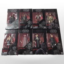 Eight Hasbro Star Wars The Black Series figurines, boxed.