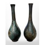 A pair of Japanese Meiji Period patinated bronze vases, height 16.