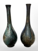 A pair of Japanese Meiji Period patinated bronze vases, height 16.