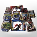 10 Hasbro, Bandai and Mattel figurines including Batman, Power Rangers, Transformers, boxed.